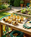 Complete Garden Hose Repair Kit Fixes Leaks Fast with Heavy Duty Aluminum Ends And Stainless Clamps Perfect For 3 4 Or 5 8 Inch Hoses Easy Fix For Sprinklers on garden workbench