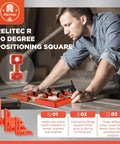 Man using 90 Degree Corner Clamp Set For Woodworking Right Angle Tool Clamps For Cabinets Drawers Frames Shelves Includes 3 Inch 4 Inch 6 Inch Clamps Upgraded Adjustable Fixing Block For Fast Square Glueups