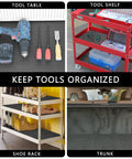 Foam Toolbox Drawer Liner Mat One Eighth Inch Thick Sixteen Inches Wide Sixteen Feet Long Black No Slip Tool Protector in tool table, shelf, shoe rack, and car trunk settings.