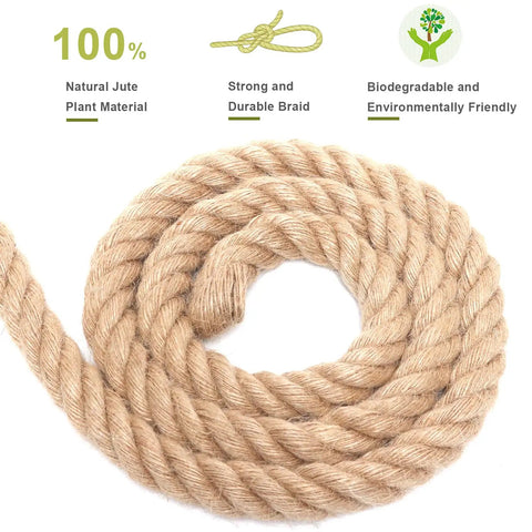 Rugged Heavy Duty Natural Jute Rope 1 Inch By 100 Feet Twisted Hemp Rope for DIY Crafts Gardening Bundling Climbing