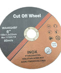 Cut-off wheel for angle grinder, 6 inch, 0.047 in thick, 7/8 in bore, stainless steel