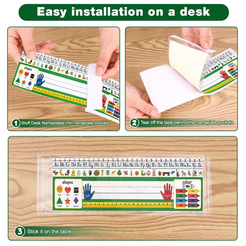 Upgraded Transparent Nameplate Pockets With Self Adhesive Back 12.4 By 4.5 Inch Clear Plastic View Name Tag Sleeves demo