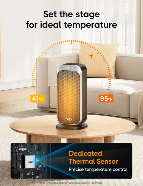 Quiet 1500W Space Heater With Remote, Oscillating 70 Degrees, Fast Heating, PTC Ceramic For Desk Office Bedroom on table