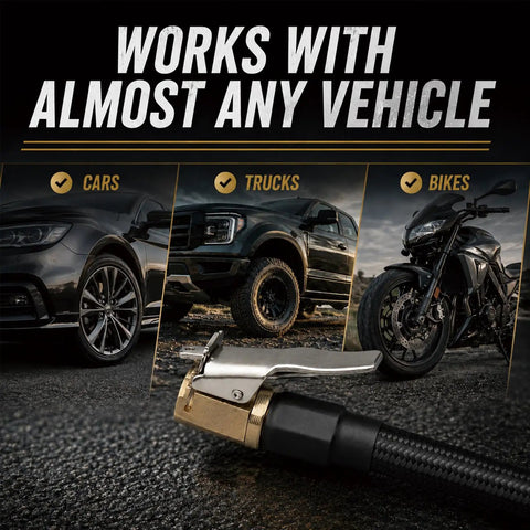 Locking Air Chucks For Tires With Quick Connect And 8mm Clip-On Adapter, works with cars, trucks, bikes, heavy-duty brass