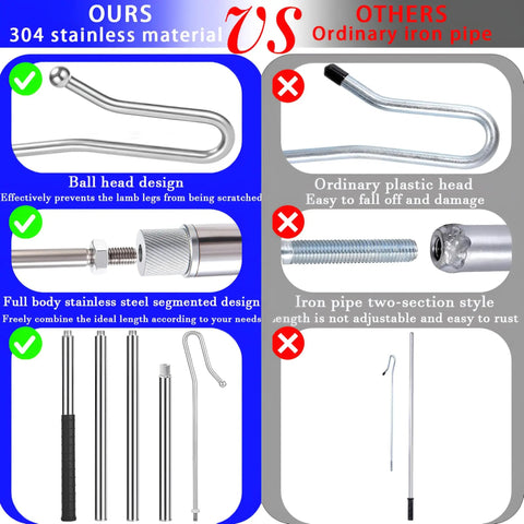 Adjustable Goat And Sheep Catcher Hook With 304 Stainless Steel Leg Hook And Iron Ball, Extendable From 44 To 75 Inches For Quick, Humane Grabs During Health Checks, Milking, And Shearing On The Farm