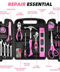 Pink 125 Piece Household Tool Set For Women Portable Tool Kit With Organizer Case For DIY Home Repairs, Basic Hand Tools