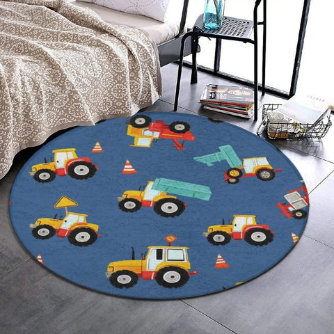Non Slip Bedroom Circular Rug With Farm Tractor Pattern Round Area Rug For Living Room Or Bath Machine Washable 24 Inch Cozy Soft Polyester Easy Care Home Decor Mat