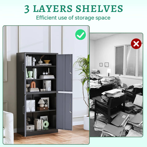 Heavy Duty Metal Storage Cabinet With Locking Doors And Shelves 71 Inch Tall Steel Garage Cabinet Built Tough For Home Office Workshop And Warehouse Powder Coated Finish Moisture Proof And Rust Resistant Secure Locking, 3-layer steel cabinet with open doors