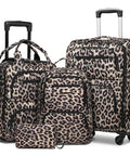 Expandable Softside 4-Piece Luggage Set With 20 Inch Carry-On, 16 Inch Underseat Bag, Spinner Wheels, TSA Lock, Leopard Print