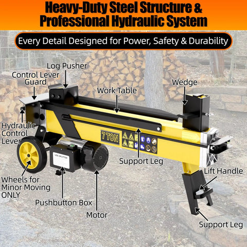 Tough As Nails 7 Ton Electric Wood Splitter With 15 Amp Hydraulic Motor And Detachable Cross Blade For Effortless Backyard Firewood Prep And Hardwood Logs