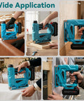 Top Shelf Cordless Nail Gun And 2in1 Brad Nailer Staple Gun With 18V Built Battery in use for upholstery and fabric wall covering.