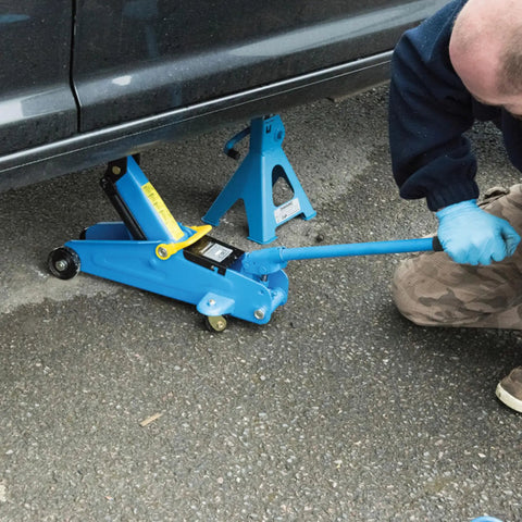 Universal Floor Jack Pad and Rubber Pinch Protector for Cars, SUVs, Trucks and More, 3 Ton Jack Stand Adapter in use