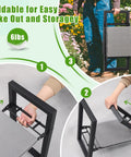 3 In 1 Garden Kneeler And Seat Folding Heavy Duty Bench With Handles for Easy Storage, shown with folding mechanism and 6 lb weight.