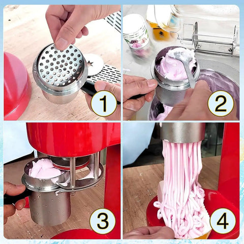 Grab This Awesome Compact Electric Ice Cream Maker Machine For Sweet Gelato Creations, showing steps of gelato preparation with molds.