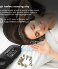 Woman enjoying music with 8GB USB MP3 Player With FM Radio Expandable To 32GB, highlighting lossless sound quality.