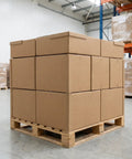 Stacked boxes stabilized with Heavy Duty Cardboard Wall Corner Protectors L Shaped Edge Guards For Shipping And Moving 20 Pack 0.15 Inch Thick