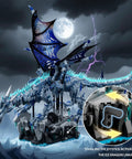Dark Ice Dragon Building Block Set With Hand Crank Motion featuring movable wings against stormy sky