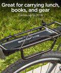 Rear Bike Rack With 20 Lb Capacity Lightweight Alloy Cargo Hauler Durable Construction Fits Most Adult Bicycles Easy Seat Post Mount Great For Backpack Gear Groceries And More installed on bicycle