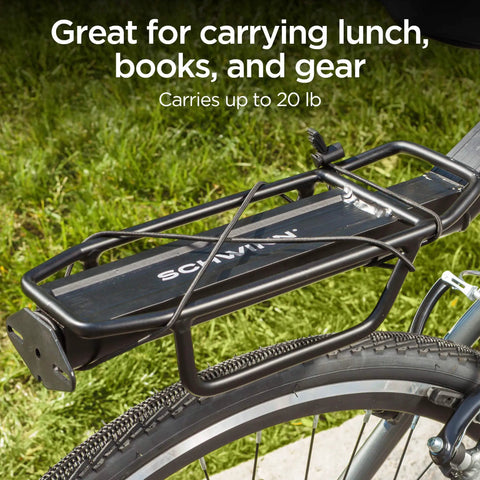 Rear Bike Rack With 20 Lb Capacity Lightweight Alloy Cargo Hauler Durable Construction Fits Most Adult Bicycles Easy Seat Post Mount Great For Backpack Gear Groceries And More installed on bicycle