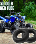 Blue ATV with 13x5.00-6 Inner Tubes With Straight Valve Stem Two Pack Heavy Duty 5.00-6 Replacement Tire Tubes in foreground