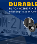 Black Oxidized 18-8 Stainless Steel License Plate Screws Pack Of 4 For Rustproof Security And Saltwater Resistance in use on car.