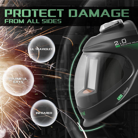 Side view of a Panoramic Auto Darkening Welding Helmet With True Color Vision And Solar Powered Operation, shown with protective features.