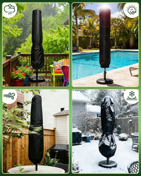 Patio Umbrella Cover For 9 To 12 Ft Market And Patio Umbrellas Waterproof 420D Oxford Fabric With Storage Pouch Center Pole Compatible Outdoor Deck Pool And Backyard Protection in seasonal yard and pool settings