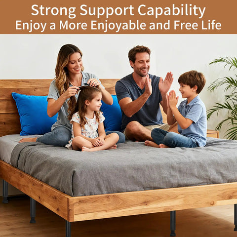 Adjustable Height Metal Furniture Legs Heavy Duty Replacement Feet For Beds Sofas Tables Sets Perfect Clearance Eight Point Eight To Fourteen Point One Inches Eight Piece Pack supporting a family on a bed.