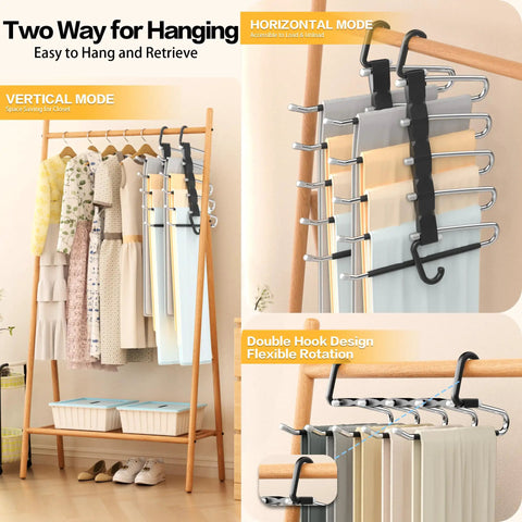 Multi Tier Pants Hangers Hella Space Savin Zero Clutter Closet Game Changer Anti Slip Stainless Steel Wardrobe Setup For Jeans Leggings Skirts And Scarves Black