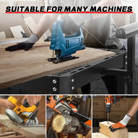 Heavy Duty Steel Power Tool Stand With Smooth Rolling Wheels And Height Adjustable Setup Handles Up To Five Hundred Fifty Pounds for saws and jigsaws.