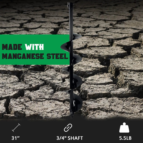 Heavy Duty 6 Inch By 31 Inch Earth Auger Bit For Post Holes And Planting, Fits Three Quarters Inch Shafts on cracked soil
