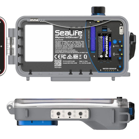 Compact Underwater Smartphone Housing For Diving Up To 100 Feet With Leak Alarms And Easy Camera Controls Waterproof Case For IPhone And Most Android Phones interior and side view