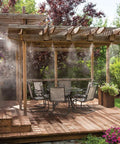 Portable Outdoor Mist Cooling System With One Quarter Inch Line, Ten Feet Of Mist Coverage, Installs In Under Ten Minutes on patio