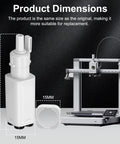 Five Way Filament Hub For Bambu Lab A1 And A1 Mini AMS Lite System, white replacement part, shown with 3D printer and size dimensions