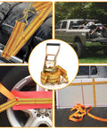 Heavy Duty Four Pack 2 Inch Ratchet Straps With Reinforced Barrels And Double J Hooks For Bulletproof Cargo Tie Downs on truck and bike.