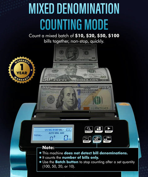 High Speed Money Counter Hits 1000 Bills Per Minute With UV MG IR DD Counterfeit Detection Large LCD Display counting mixed bills