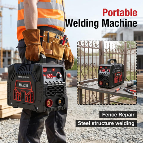 Portable Stick Welder With IGBT Inverter 250A Output Display And Included Electrode Holder And Clamp Lightweight 7.05 Lb