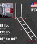 Heavy Duty Aluminum Truck Step Deck Ladder For 54 To 66 Inch Trailer Beds, 72 Inch Long Yet Lightweight At About 20 Pounds, 375 Pound Capacity, Folds Upright For Easy Storage On Jobsites. 72-inch aluminum ladder with rub rail mount