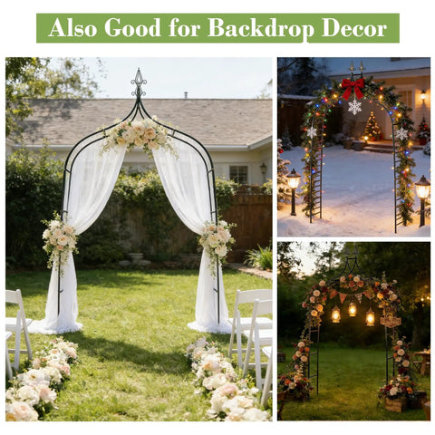 Sturdy Metal Garden Arbor Frame Stand Arch Trellis For Climbing Plants And Wedding Backdrop Outdoor Decor In Black Coated Finish