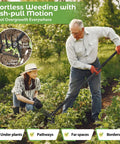 Heavy Duty Workhorse 2 In 1 Garden Hoe For Weeding And Cultivating With A Sharp 4 Tine Cultivator And Stirrup Hoe 76 Inch Long Handle Lightweight Yet Durable Weeding Rake For Grass Beds And Soil Aeration, used in a garden bed