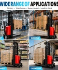 Heavy Duty 94.8 Inch Electric Pallet Stacker Forklift That Lifts A Whopping 3500 Lbs used in factory, warehouse, supermarket, loading dock.