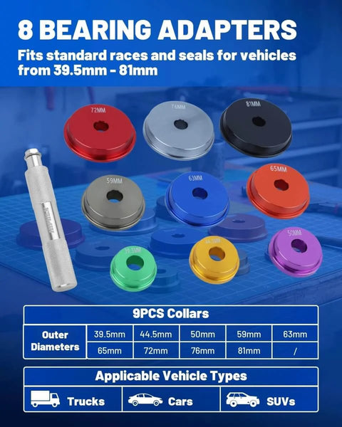 Pro Grade 11 Piece Bearing Race And Seal Driver Set With 9 Double Sided Adapters 39.5mm To 81mm Oil Seals Compatible Seal Driver Case