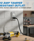 Heavy Duty 2x4 Utility Electrical Outlet Box Kit With Metal Enclosure, 20 Amp Tamper-Resistant Duplex Receptacle, 3-Pack, Includes Duplex Cover Plate, Grounding Screw, And Ten 1/2 Inch Knockouts installed in workshop wall