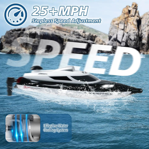 High Speed RC Boat For Pool Fun 35 KPH Remote Control Racing Boat With 180 Degree Flip And Auto Righting Durable Black Water Toy