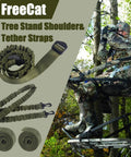 Hunter using Universal Tree Stand Shoulder And Tether Straps Must Have Kit With Adjustable Backpack Straps on climbing stand