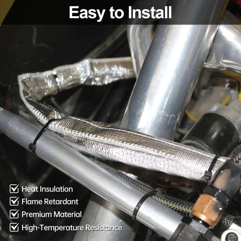 Beefy Aluminized Heat Sleeve Three Quarters Inch By Ten Feet With Hook And Loop Closure Heat Shield Sleeve Kit in engine bay