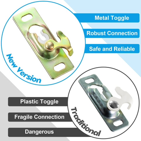 Comparison of metal toggle vs plastic toggle for pocket door hardware kit, showing stability and durability improvements.