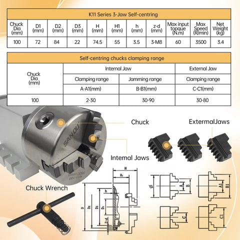 Heavy Hitter CNC Router Fourth Axis Rotary Table With 3 Jaw 100MM Chuck and self-centering jaw specifications.