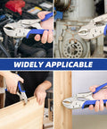 Heavy Duty 10 Inch Locking Pliers With Curved Jaw, Wire Cutter in use for automotive and woodworking applications