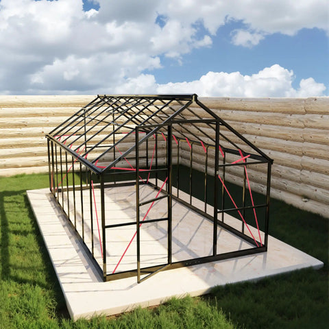 8x16 Ft Aluminum Walk-In Greenhouse with Polycarbonate Panels frame on grass